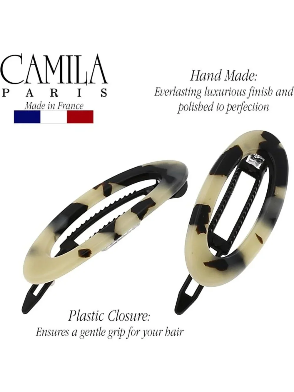 Handmade French Hair Barrette Clip - Metal-Free, Strong Hold, No Slip, Durable